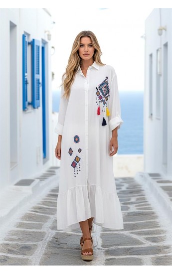 Beyaz Göğsü Ve Eteği Nakışlı Püsküllü Kolu Apoletli Eteği Fırf&hellip;