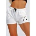 Beyaz Panda Baskılı Beli Lastikli Bağcıklı Cepli Pamuklu Şort Beyaz