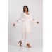 Beyaz Sırtı Ve Kolları Nakışlı Püsküllü Uzun Kimono Beyaz