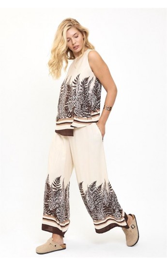 Kahverengi Desenli Beli Lastikli Cepli Bol Paça Bluz Pantolon Takım &hellip;