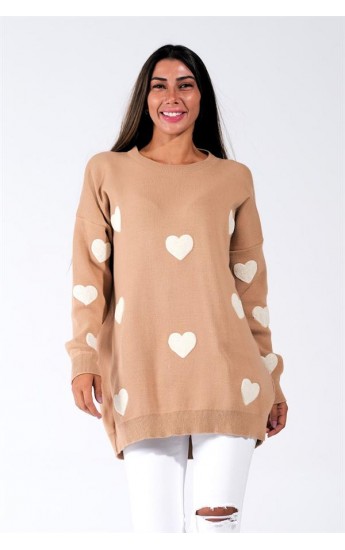 Kahverengi Kabartma Kalpli Triko Kazak Kahverengi&hellip;