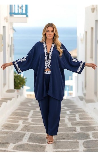 Lacivert Aplike Nakışlı Cepli Tunik Pantolon İkili Takım Lacivert… Lacivert Aplike Nakışlı Cepli Tunik Pantolon İkili Takım Lacivert…