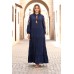 Lacivert Sıfır Yaka Kolları Nakışlı Eteği Kat Kat Uzun Elbise Lacivert