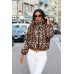 Leopar Desenli Dik Yaka Kısa Şişme Mont Leopar
