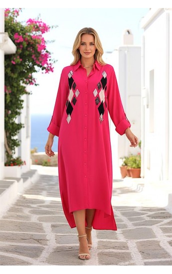 Pembe Önü Pul Payet Aplike Nakışlı Kolu Apoletli Uzun Gömlek Elbise &hellip;