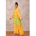 Sarı Güneş Desenli Gömlek Yaka Kolu Ayarlanabilir Oversize Uzun Elbise  Sarı