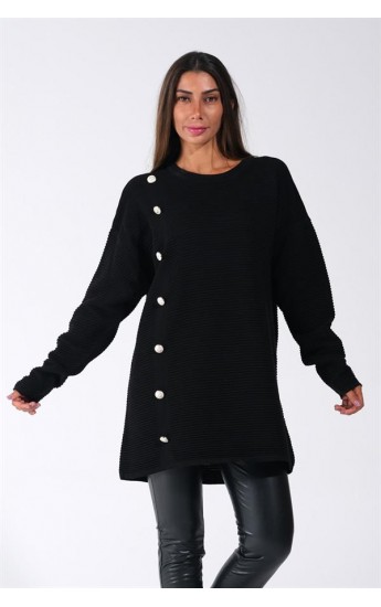 Siyah Bisiklet Yaka Fitilli Düğme Detaylı Triko Kazak  Siyah&hellip;