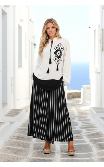 Siyah Desenli Püsküllü Pantolonu Çizgili Cepli Tunik Pantolon İki&hellip;