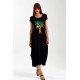 Siyah Yuvarlak Yaka Kısa Kollu Ağaç Nakışlı Püsküllü Uzun Elbise Siyah