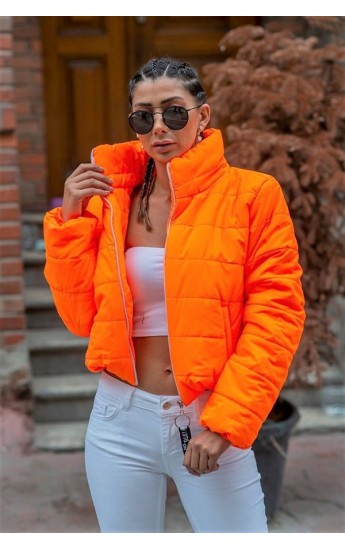 Turuncu Dik Yaka Su Geçirmez Kısa Şişme Mont Turuncu&hellip;