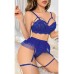 Mavi Bel Tüllü Kadın Seksi Fantezi Jartiyer Takım 2121 S/M