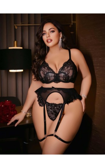 Kadın Büyük beden dantel detaylı fantezi jartiyer takımı 8010 SİYAH&hellip;