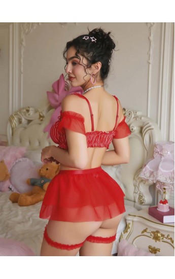 Kadın kırmızı Fantezi Kostüm kolları tül detaylı Fırfırlı 2186 &hellip;