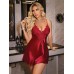 Kadın Kırmızı Saten Askılı Dantel Detaylı Gecelik 2227 S/M