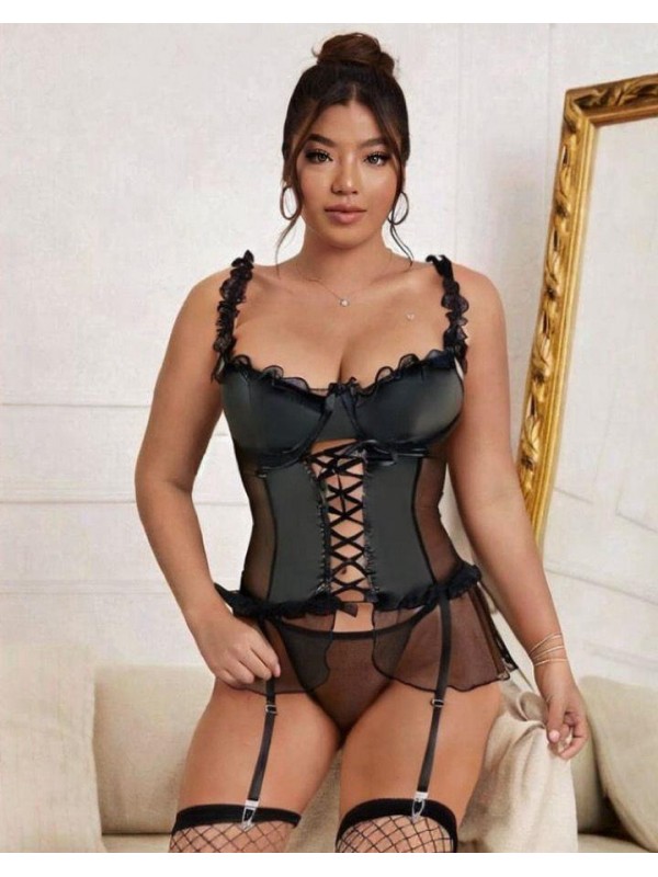 Kadın Siyah Lame Deri Fantezi Kostüm Elbise Seksi Gece Fantezi Kostüm 9002 SİYAH