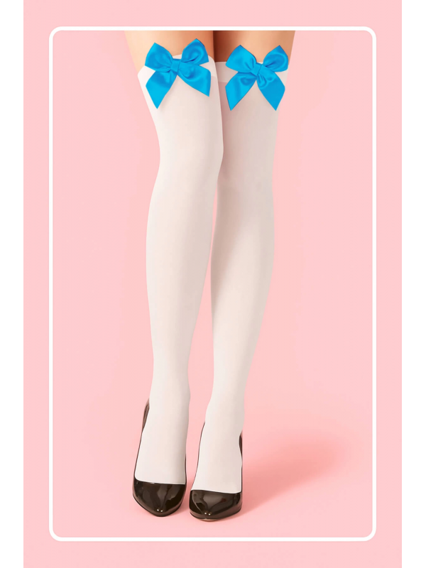 Mavi Fiyonklu Beyaz Jartiyer Çorabı TM1381