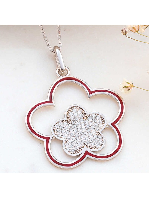 ​925 Ayar Gümüş Çiçek Desenli Kadın Kolye T8205 (1152)