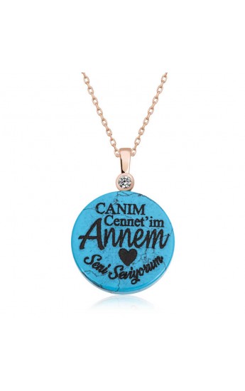 925 Ayar ​Gümüş Turkuaz Taşlı Annem Yazılı Kadın Gümüş Kolye &hellip;