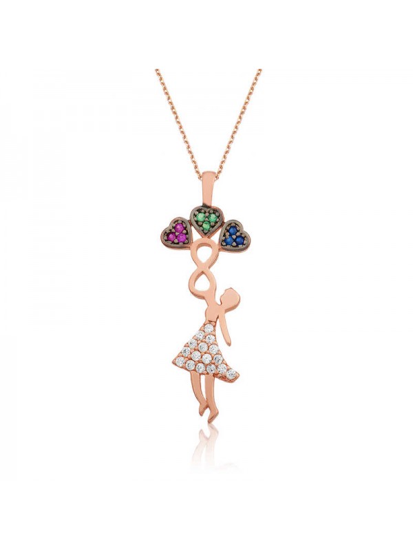 925 Ayar Gümüş Üç Kalp Tutan Kız Gümüş Kolye Pt2610681 (1152)