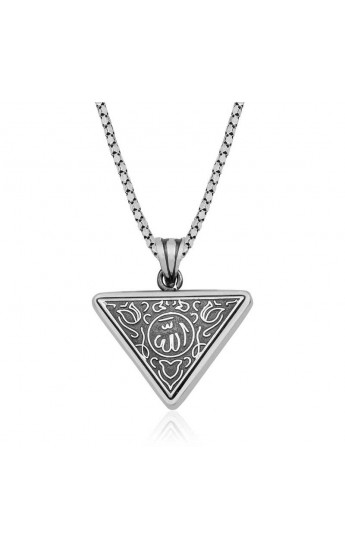 925 Ayar Gümüş Üçgen Allah Yazılı Cevşen Dualı Kolye T6219 (1152)&hellip;