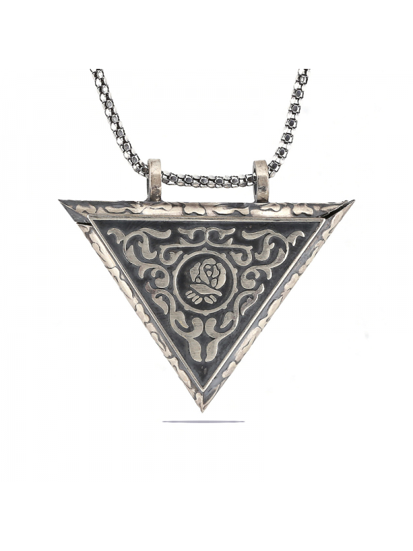 925 Ayar Gümüş Üçgen İçi Açılabilen Gül Muskalık Gümüş Kolye T6061 (1152)