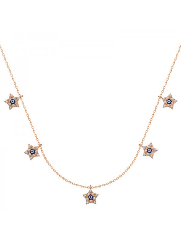 925 Ayar Gümüş Yıldız Nazarlı Şans Kadın Gümüş Kolye T6673 (1152)