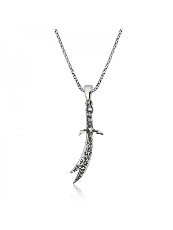 925 Ayar Gümüş Zülfikar Kılıcı Erkek Gümüş Kolye T4390 (1152)