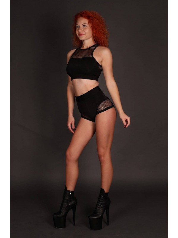 Kadın Siyah Alt Üst Fileli Yüksek Bel Sütyen Takımı