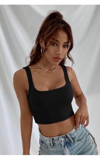 Kadın Siyah Kalın Askılı Crop Top Büstiyer&hellip;