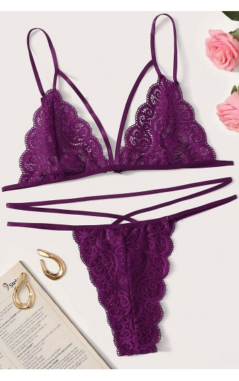 Kadın Mor Dantel Sütyen Külot Takımı&hellip;