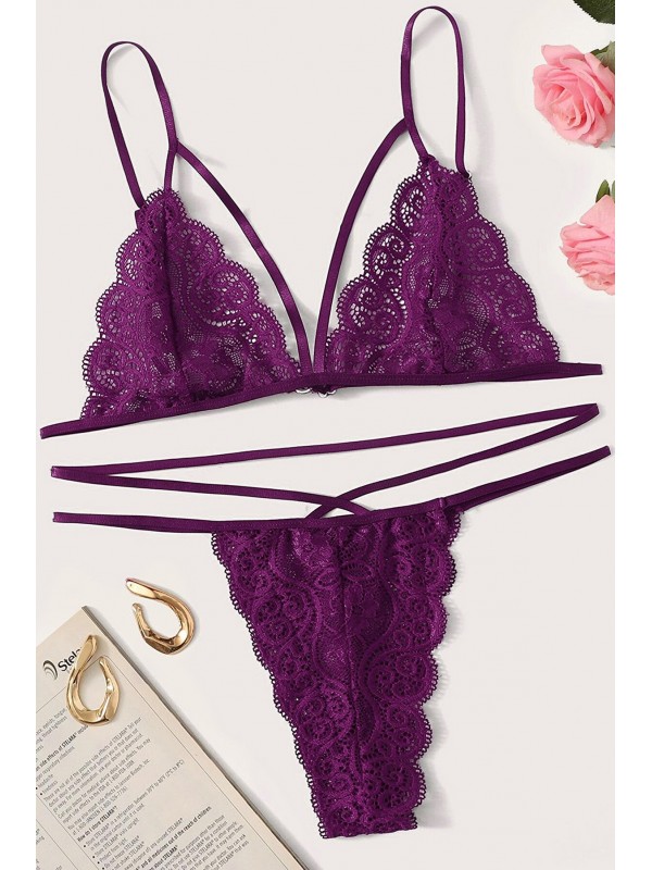 Kadın Mor Dantel Sütyen Külot Takımı