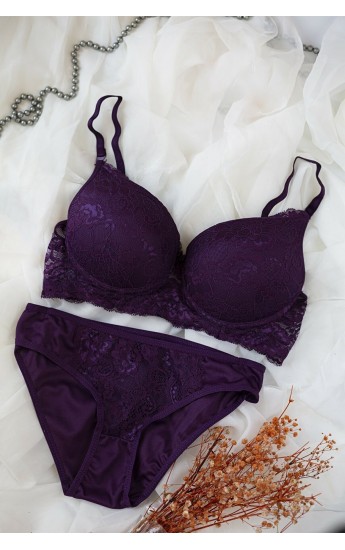 Kadın Mor Dolgulu Dantel Sütyen Ve Külot Takım&hellip;