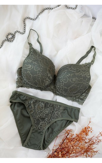 Kadın Haki Yeşili Dolgulu Dantel Sütyen Ve Külot Takım&hellip;