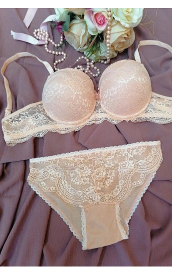 Kadın Somon Rengi Dolgulu Dantel Sütyen Ve Külot Takım&hellip;