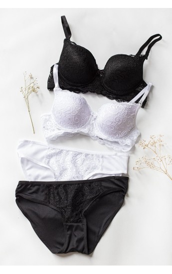 Kadın Siyah Ve Beyaz Dolgulu Balenli Sütyen Külot 2'li Paket&hellip;