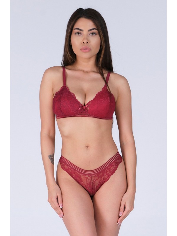 Kadın Bordo Vintage Dantel Sütyen Ve Külot Takımı