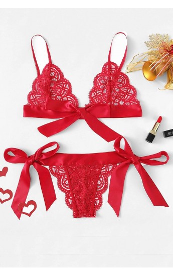 Kadın Kırmızı Kurdelalı Ve Dantelli Sütyen Külot Takımı&hellip;