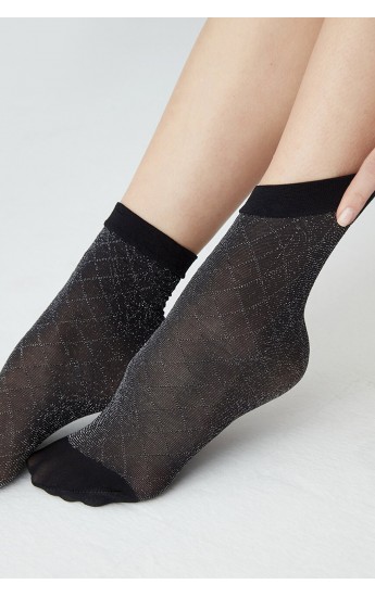 Siyah Simli Desenli Ince Soket Çorap Cross Shine&hellip;