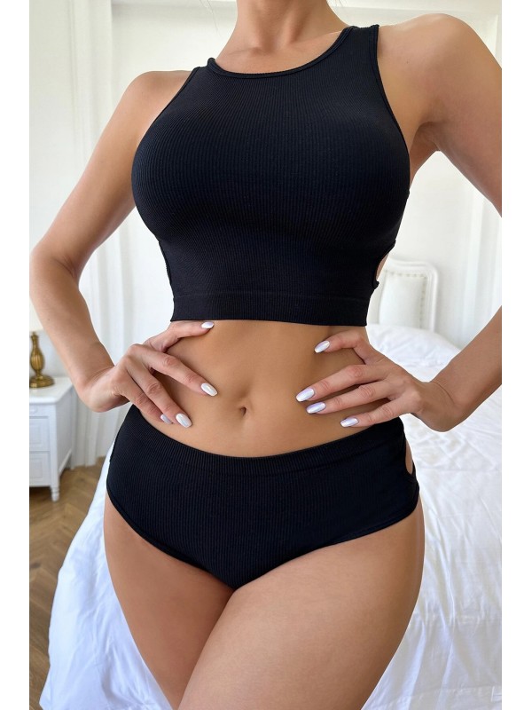 Kadın Siyah Yuvarlak Cut-out Detaylı Şık Iç Çamaşır Takımı