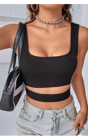 Kadın Siyah Göbek Dekolteli Crop Top Bluz&hellip;