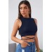 Kadın Lacivert Çapraz Bağlamalı Crop Top Büstiyer