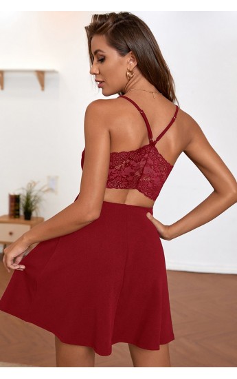 Kadın Bordo İp Askılı, Sırtı ve Göğsü Dantel Detaylı Şık G&hellip;