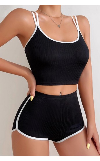 Kadın Siyah Beyaz Çapraz Lastik Detaylı Kaşkorse Şortlu Gecelik T&hellip;