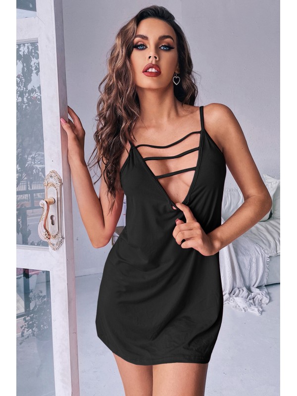 Kadın Siyah Önü Askılı Ve Dekolteli Şık Gecelik