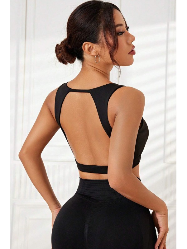 Kadın Siyah Sırtı Açık Derin Göğüs Dekolteli Şık Crop Top Bluz
