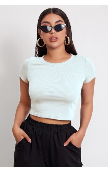 Kadın Beyaz Yuvarlak Yaka Yarım Kol Crop Top Bluz&hellip;