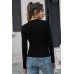 Kadın Siyah Uzun Kollu Fit Basic Crop Top Bluz
