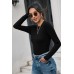 Kadın Siyah Uzun Kollu Fit Basic Crop Top Bluz