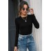 Kadın Siyah Uzun Kollu Fit Basic Crop Top Bluz