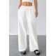 Kadın Beyaz Bol Kesim Cepli Geniş Paça Dökümlü Pantolon